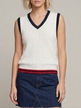 Supima Cotton Cable Knit Sweater Vest White Size Larg Preppy Heritage Old Money